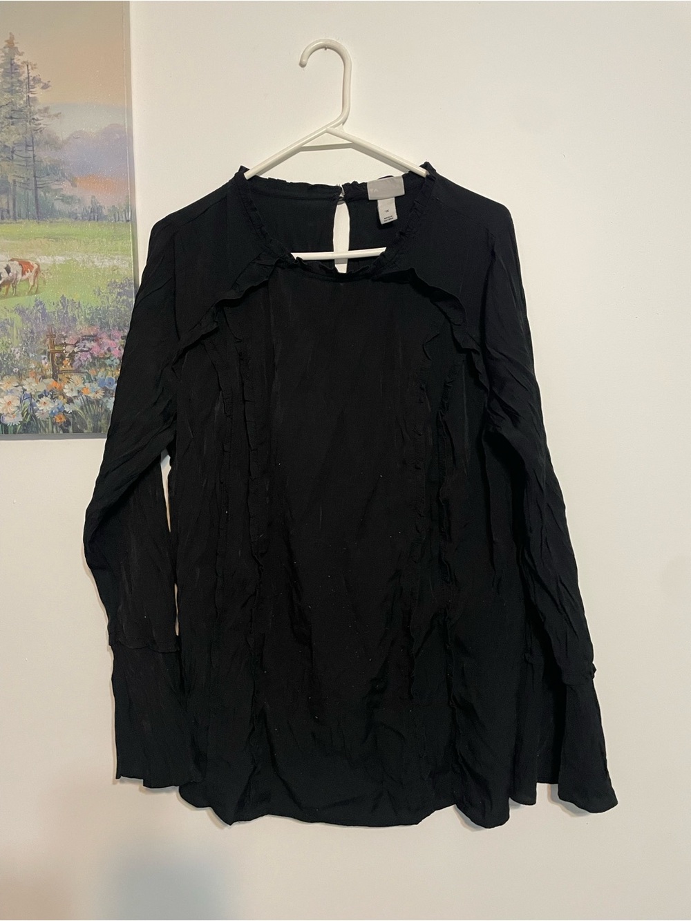 Viva viv Black Long-Sleeve Ruffle Detail Women's Top